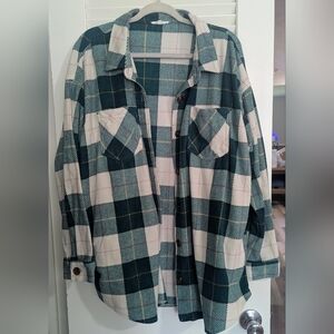 Maurices Teal and Cream Plaid Shirt